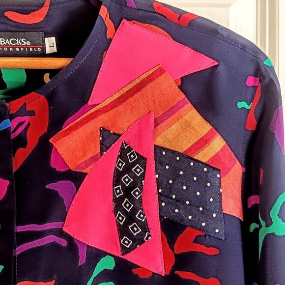 Canvasbacks Lutton & Horsfield Multicolor Abstract Patchwork Silk Cardigan - Picture 2 of 7